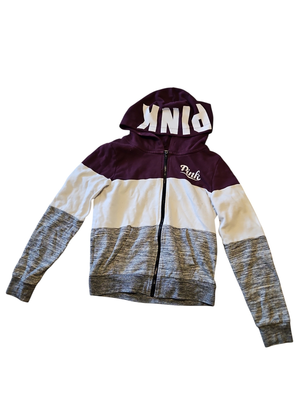 PINK Victoria's Secret Colorblock Zip Hoodie in Purple, White & Gray Size Medium